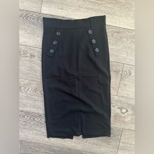 Philosophy, republic, black pencil skirt, midi SZ 6 button detail